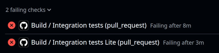 Failed integration tests in the Pull Requests UI